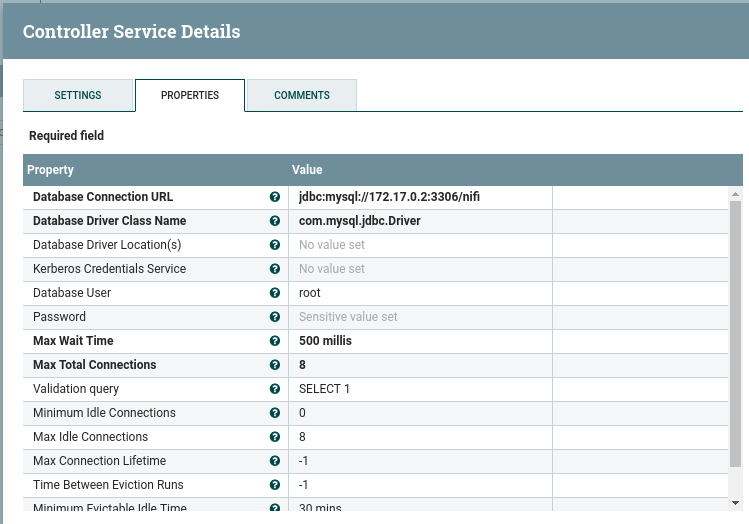 dbcpservice properties