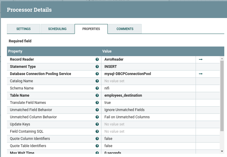 PutDatabaseRecord Processor